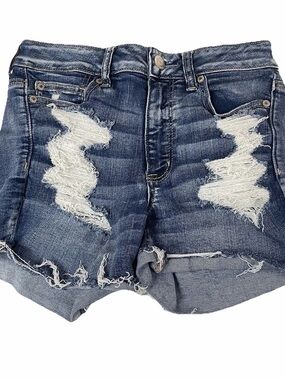 American Eagle Hi-Rise Distressed Denim Shorts Size 8 Next Level Stretch Frayed
